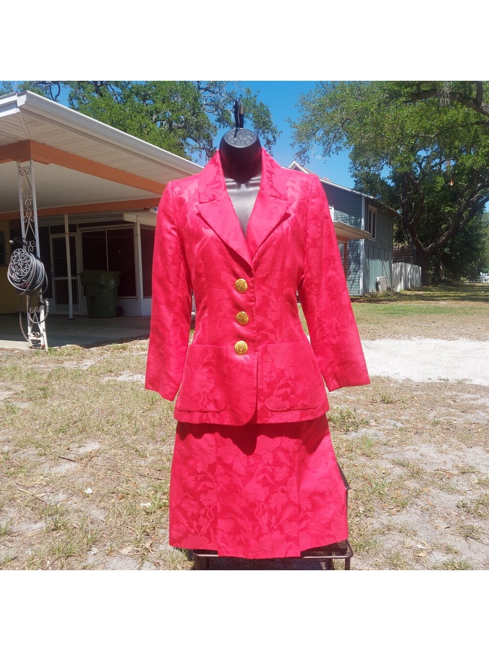 Yves Saint Laurent Rive Gauche Two-Piece Skirt SuitVintage.PARIS.Red, Size M